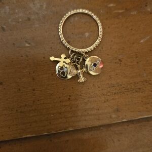 Ransom Gold Charm Ring with Cross and Heart Charms - WORN TWICE
